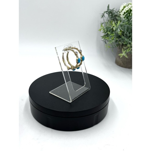 Graziano Gold Tone and Blue Cabochon Pierced Hoop Earrings - Picture 3 of 14